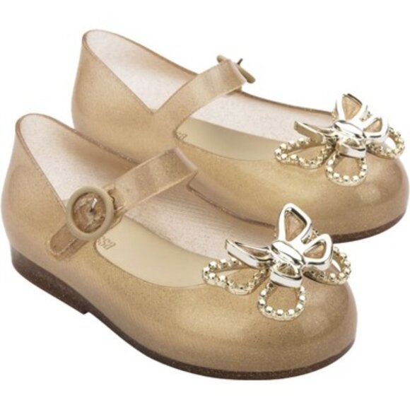 Melissa - Baby Mini Sweet Love Fly Flats, size 6 US toddler, color gold. - Picture 1 of 5